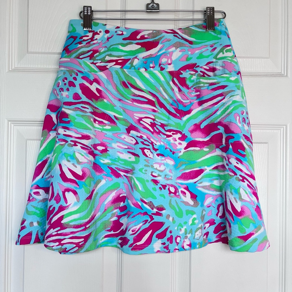 Icikuls Tropical Skort Women’s Small Blue Pink  Floral Pockets Pull On Golf